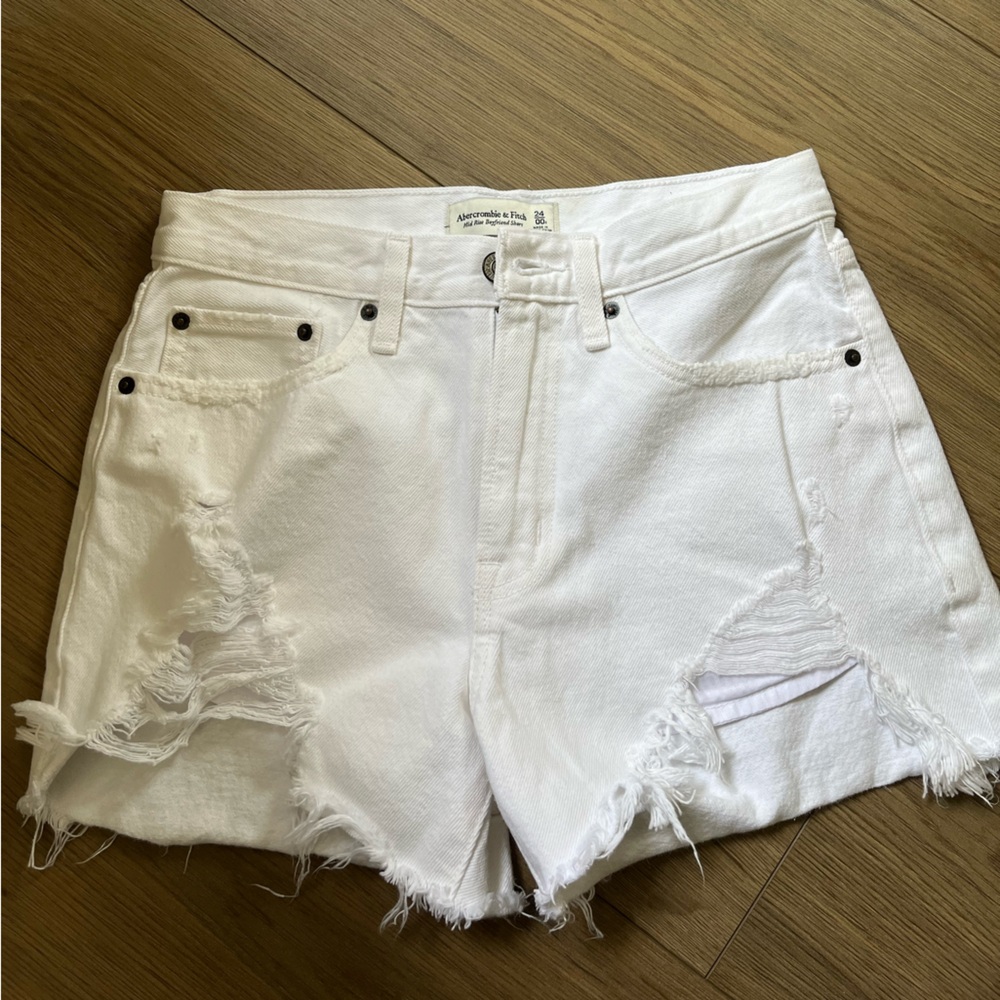White Distressed Denim Shorts
